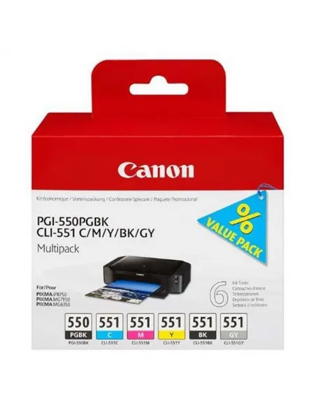 Canon originál ink PGI-550/CLI-551PGBK/C/M/Y/BK/GY Multipack, black/color, 6496B005, Canon PIXMA iP8750, MG7150, MG6350