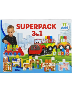 Stavebnica vláčik s traktorom a zvieratká Superpack 3v1