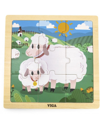 Viga Drevené puzzle Ovečky 9ks